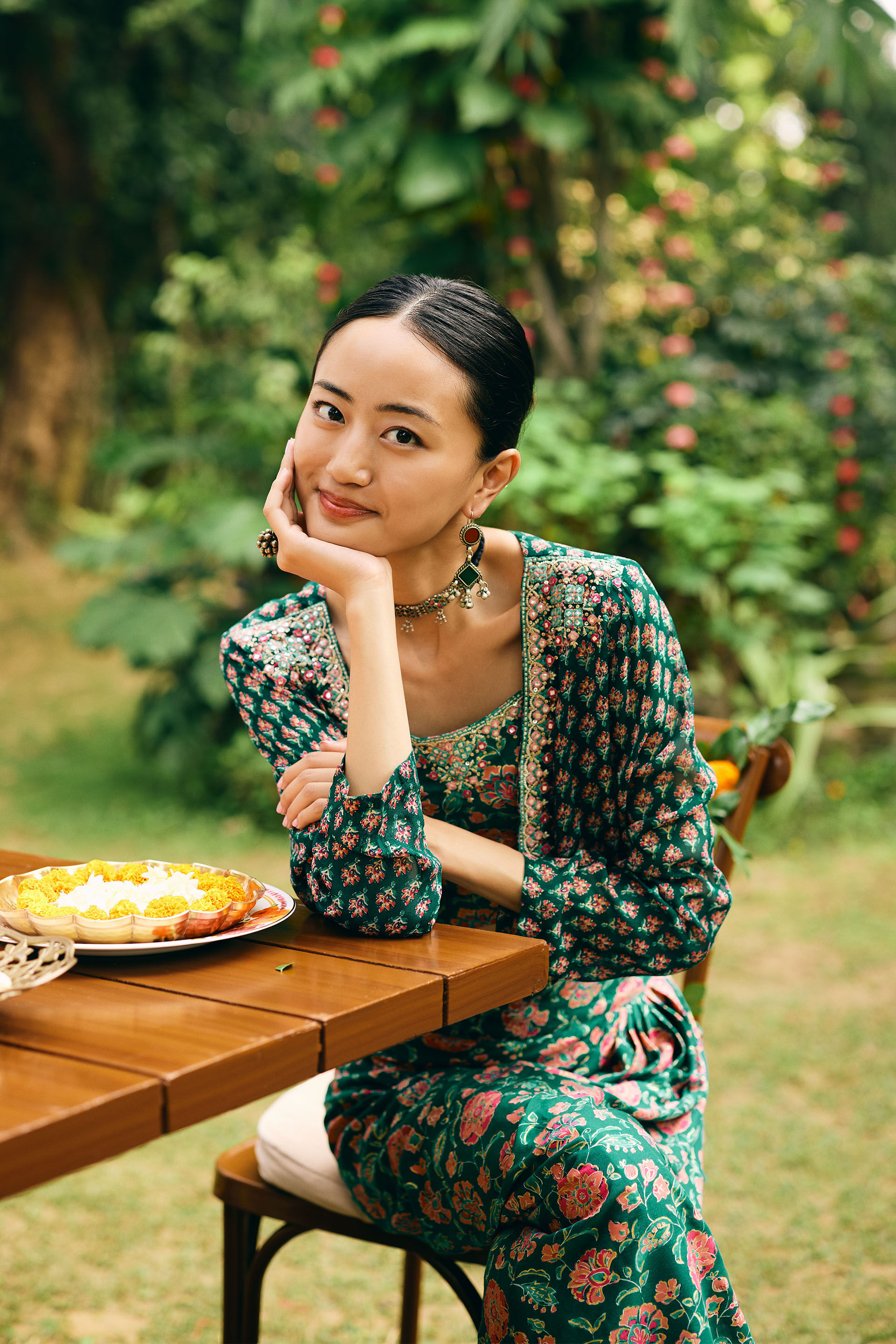 Gulzar Skirt Set, Green, image 5